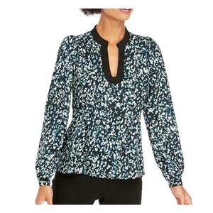 The Limited NWT Mottled Foliage Blouse Top Peplum Long Sleeves Blue Size Small